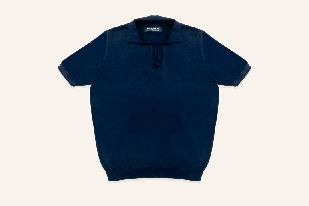 Navy Cotton Knit Short Sleeved Polo