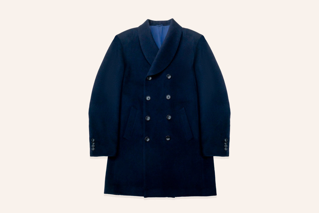 Navy Wool Double Breasted Overcoat