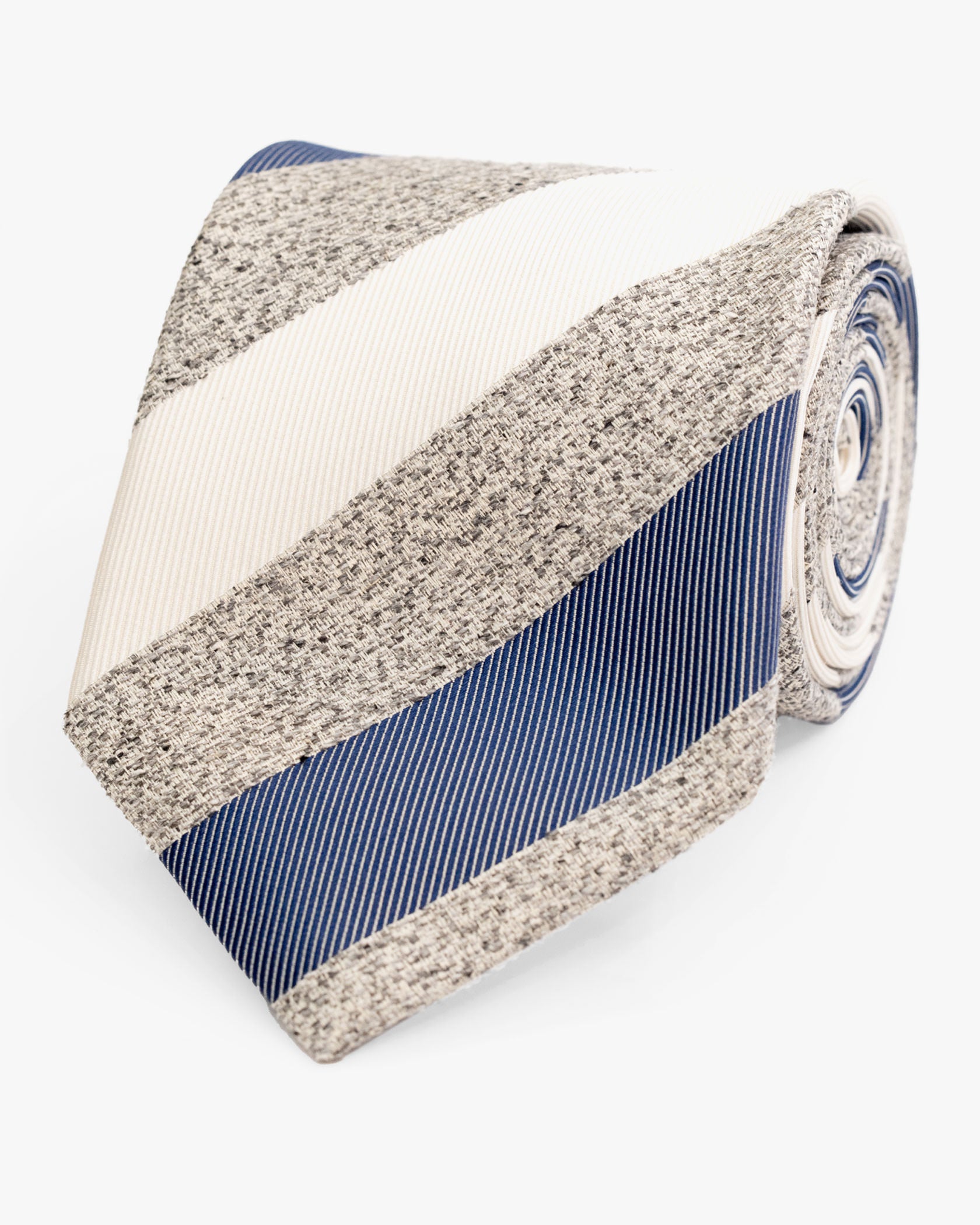 Grey Necktie with Blue and White Stripes