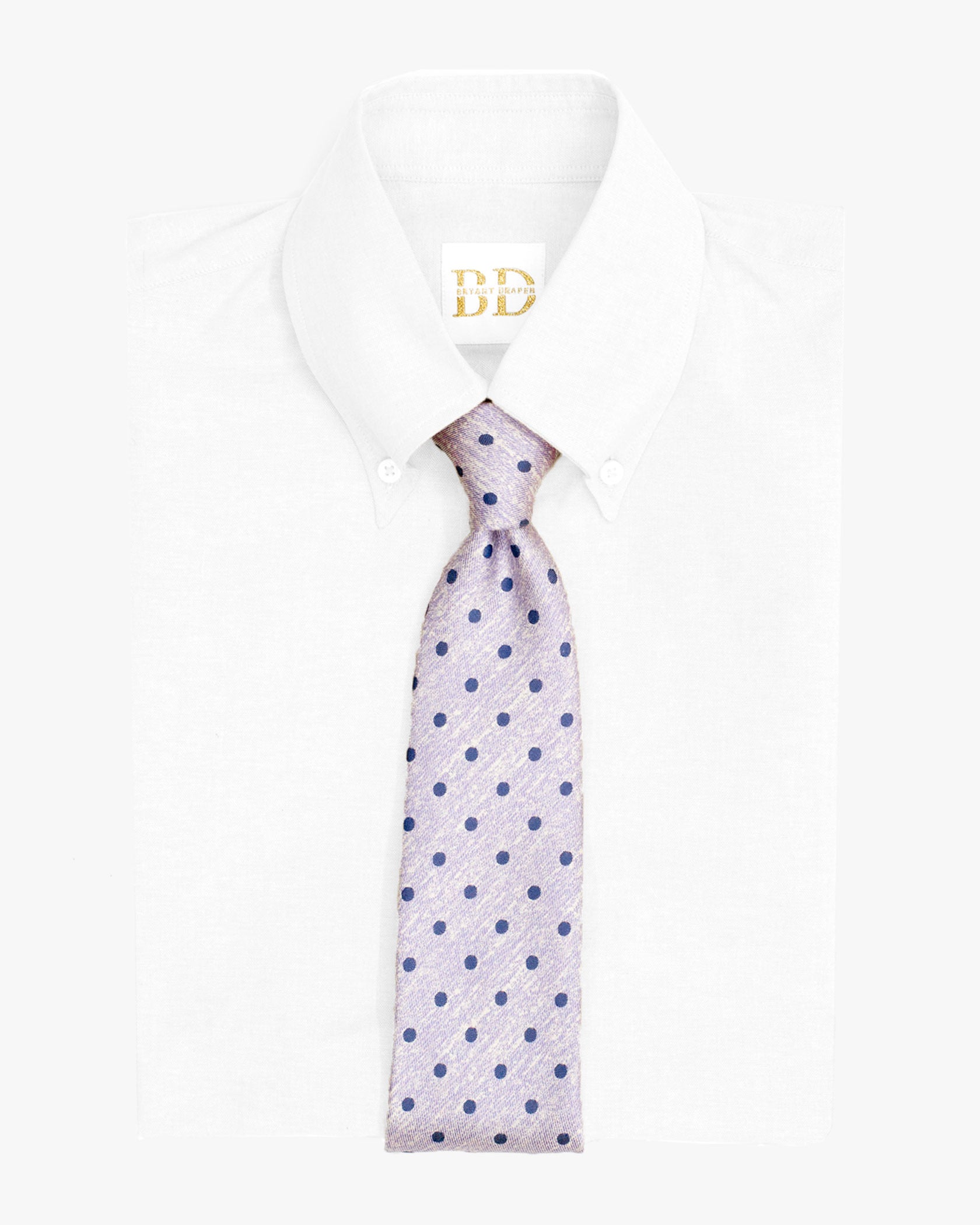 Lavender Necktie with Navy Polka Dots