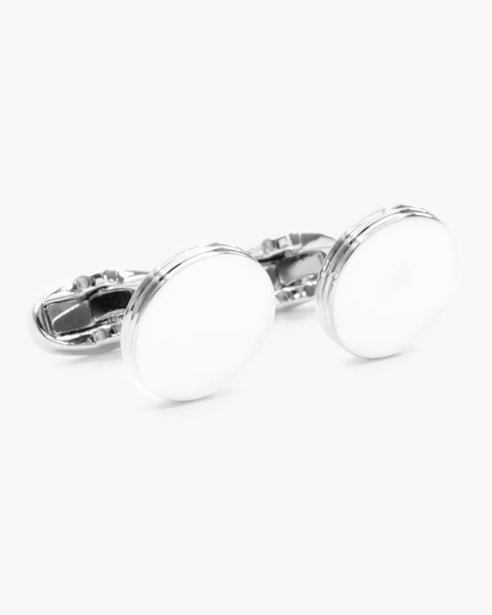 Silver and White Cufflink and Shirt Stud Set